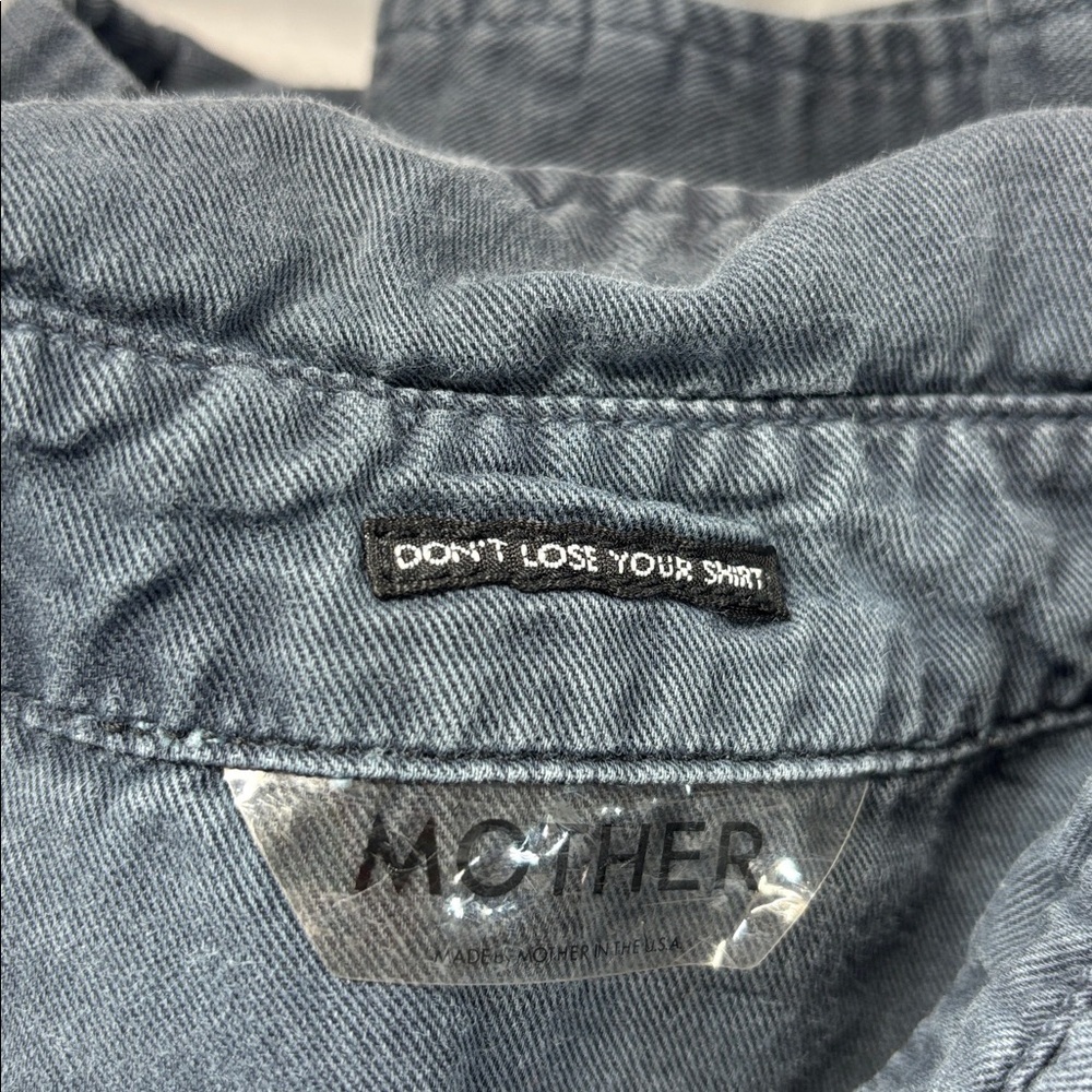 MOTHER Gray collard button down linnen blend long sleeve pocket shirt S - Picture 2 of 13